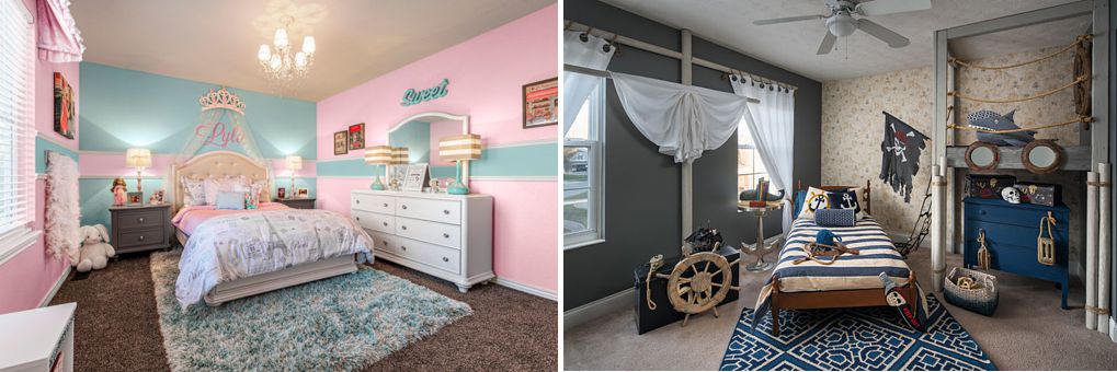 A princess and a pirate can be happy in these kids rooms for younger children.