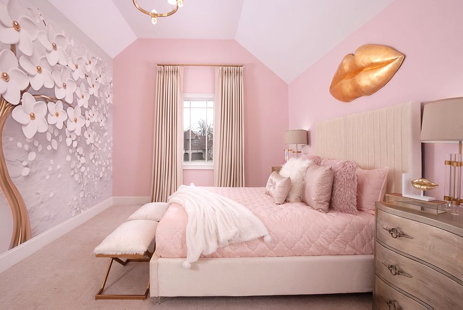 See how a 3D mural makes a statement in this pink kids room.