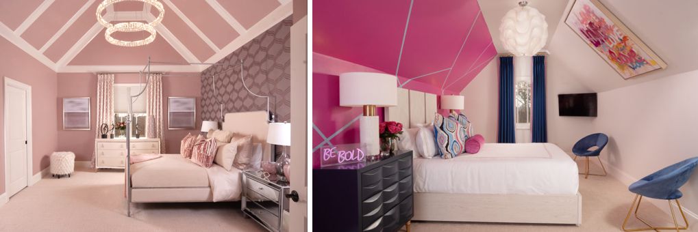 See how designers dealt with the awkward ceilings in these two girls bedrooms.