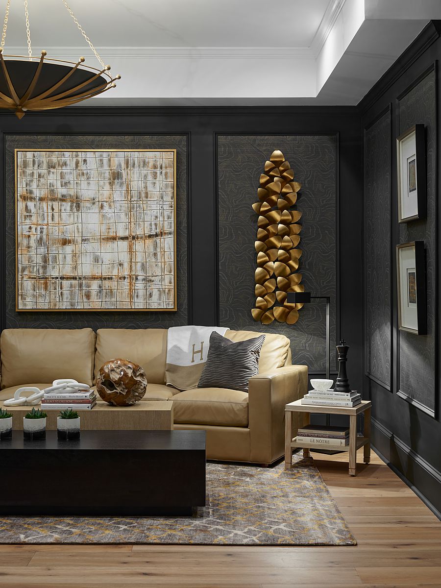 Try metallic accents against a dark moody wall.